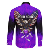 Personalized Patriotic Eagle Bowling Family Matching Tank Maxi Dress and Hawaiian Shirt with Purple Flames USA Flag Wings Design - Wonder Print Shop