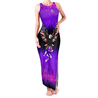 Personalized Patriotic Eagle Bowling Family Matching Tank Maxi Dress and Hawaiian Shirt with Purple Flames USA Flag Wings Design - Wonder Print Shop