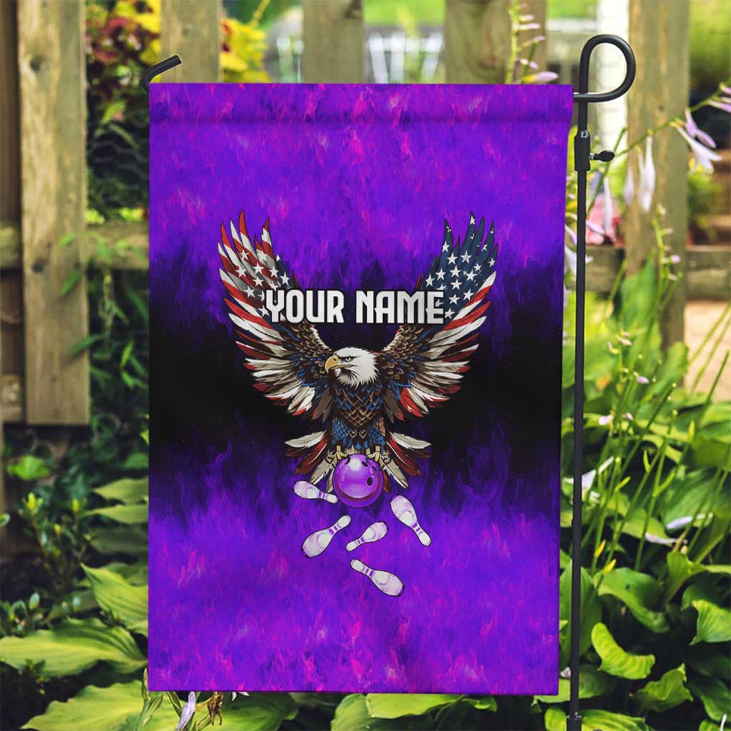 Personalized Patriotic Eagle Bowling Garden Flag with Purple Flames USA Flag Wings Design - Wonder Print Shop