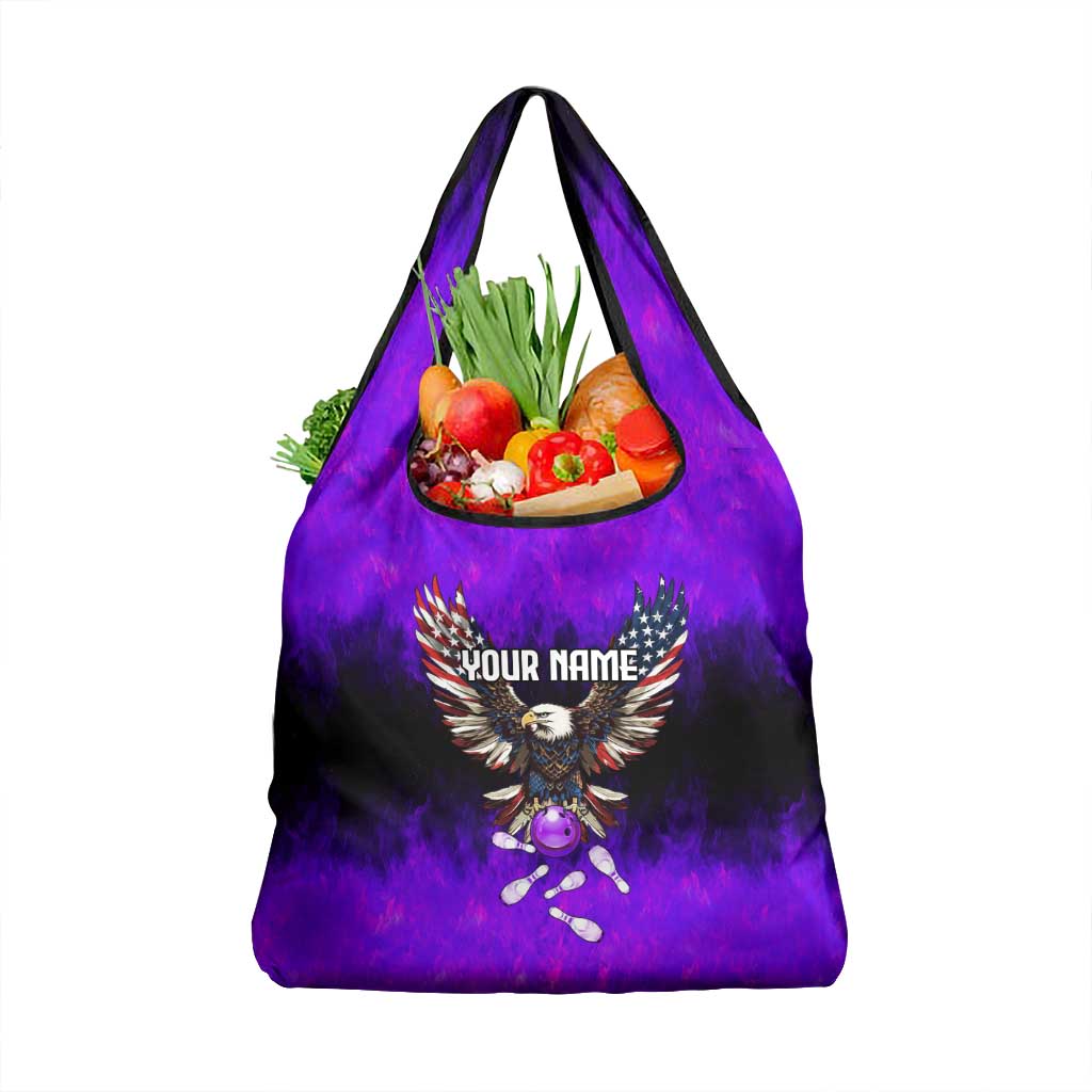 Personalized Patriotic Eagle Bowling Grocery Bag with Purple Flames USA Flag Wings Design - Wonder Print Shop