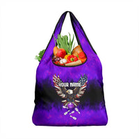 Personalized Patriotic Eagle Bowling Grocery Bag with Purple Flames USA Flag Wings Design - Wonder Print Shop