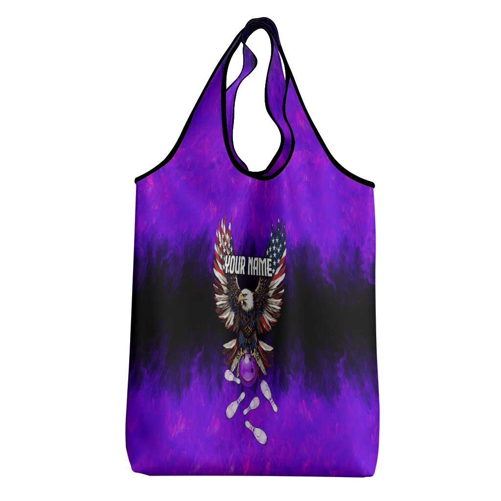 Personalized Patriotic Eagle Bowling Grocery Bag with Purple Flames USA Flag Wings Design - Wonder Print Shop