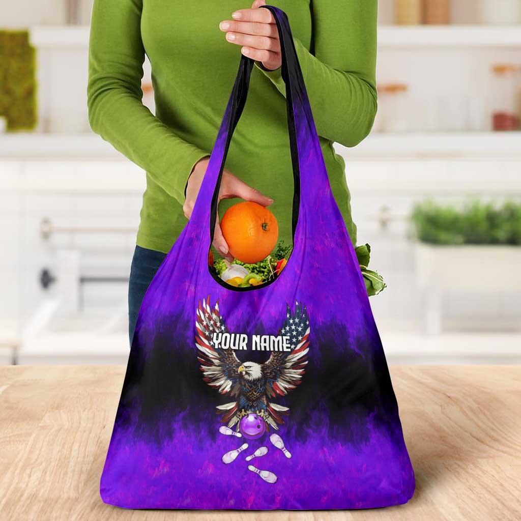 Personalized Patriotic Eagle Bowling Grocery Bag with Purple Flames USA Flag Wings Design - Wonder Print Shop