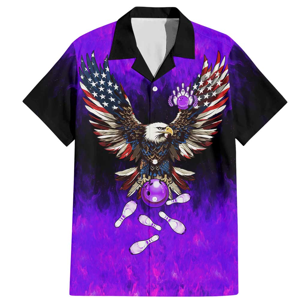 Personalized Patriotic Eagle Bowling Hawaiian Shirt with Purple Flames USA Flag Wings Design - Wonder Print Shop