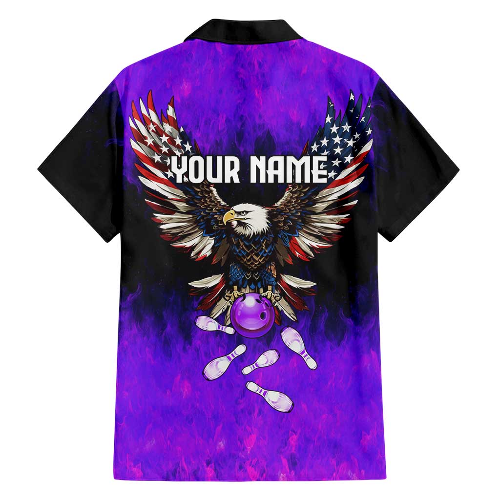 Personalized Patriotic Eagle Bowling Hawaiian Shirt with Purple Flames USA Flag Wings Design - Wonder Print Shop