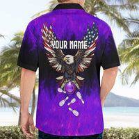 Personalized Patriotic Eagle Bowling Hawaiian Shirt with Purple Flames USA Flag Wings Design - Wonder Print Shop