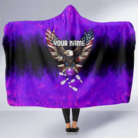Personalized Patriotic Eagle Bowling Hooded Blanket with Purple Flames USA Flag Wings Design - Wonder Print Shop