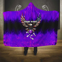 Personalized Patriotic Eagle Bowling Hooded Blanket with Purple Flames USA Flag Wings Design - Wonder Print Shop