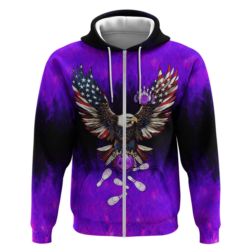 Personalized Patriotic Eagle Bowling Hoodie with Purple Flames USA Flag Wings Design - Wonder Print Shop