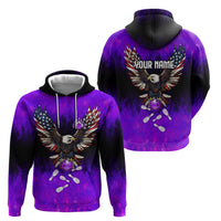 Personalized Patriotic Eagle Bowling Hoodie with Purple Flames USA Flag Wings Design - Wonder Print Shop