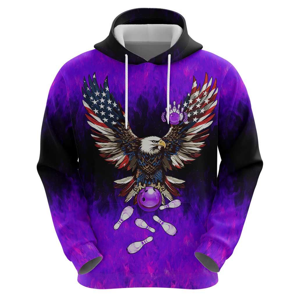 Personalized Patriotic Eagle Bowling Hoodie with Purple Flames USA Flag Wings Design - Wonder Print Shop