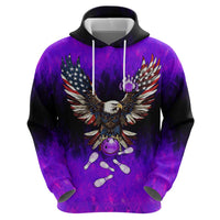 Personalized Patriotic Eagle Bowling Hoodie with Purple Flames USA Flag Wings Design - Wonder Print Shop