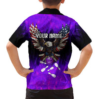 Personalized Patriotic Eagle Bowling Kid Hawaiian Shirt with Purple Flames USA Flag Wings Design - Wonder Print Shop