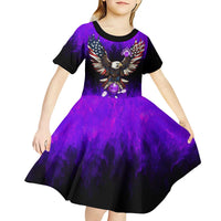Personalized Patriotic Eagle Bowling Kid Short Sleeve Dress with Purple Flames USA Flag Wings Design - Wonder Print Shop