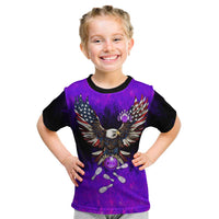 Personalized Patriotic Eagle Bowling Kid T Shirt with Purple Flames USA Flag Wings Design - Wonder Print Shop