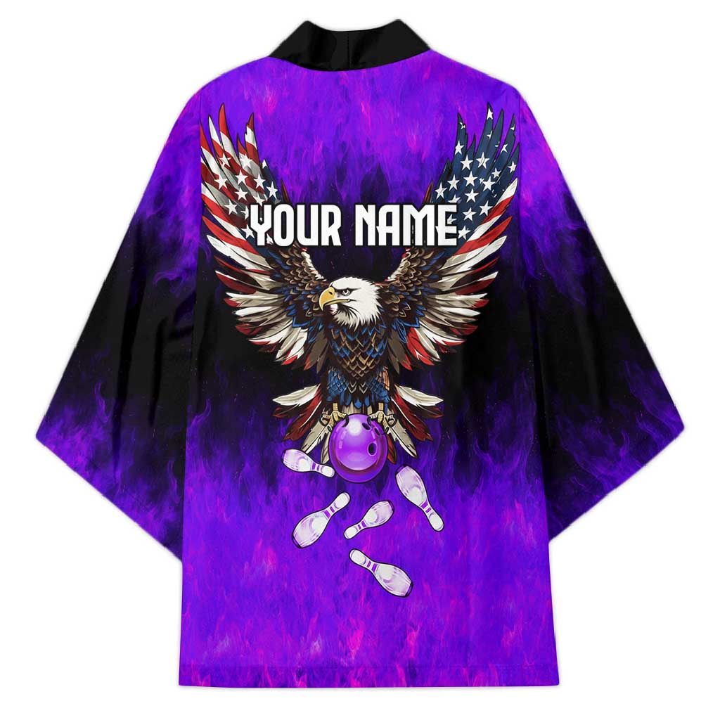 Personalized Patriotic Eagle Bowling Kimono with Purple Flames USA Flag Wings Design - Wonder Print Shop
