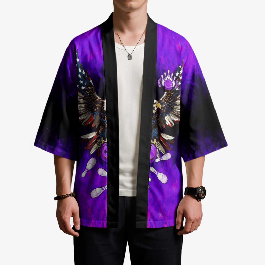 Personalized Patriotic Eagle Bowling Kimono with Purple Flames USA Flag Wings Design - Wonder Print Shop