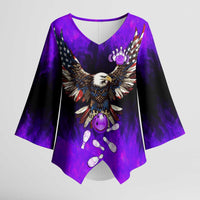 Personalized Patriotic Eagle Bowling Kimono Sleeve Blouse with Purple Flames USA Flag Wings Design - Wonder Print Shop