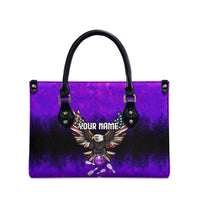 Personalized Patriotic Eagle Bowling Leather Bag with Purple Flames USA Flag Wings Design - Wonder Print Shop