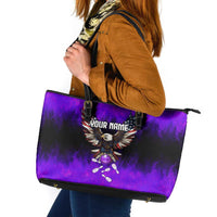 Personalized Patriotic Eagle Bowling Leather Tote Bag with Purple Flames USA Flag Wings Design - Wonder Print Shop