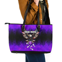 Personalized Patriotic Eagle Bowling Leather Tote Bag with Purple Flames USA Flag Wings Design - Wonder Print Shop