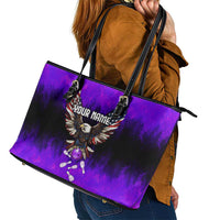 Personalized Patriotic Eagle Bowling Leather Tote Bag with Purple Flames USA Flag Wings Design - Wonder Print Shop