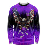 Personalized Patriotic Eagle Bowling Long Sleeve Shirt with Purple Flames USA Flag Wings Design - Wonder Print Shop