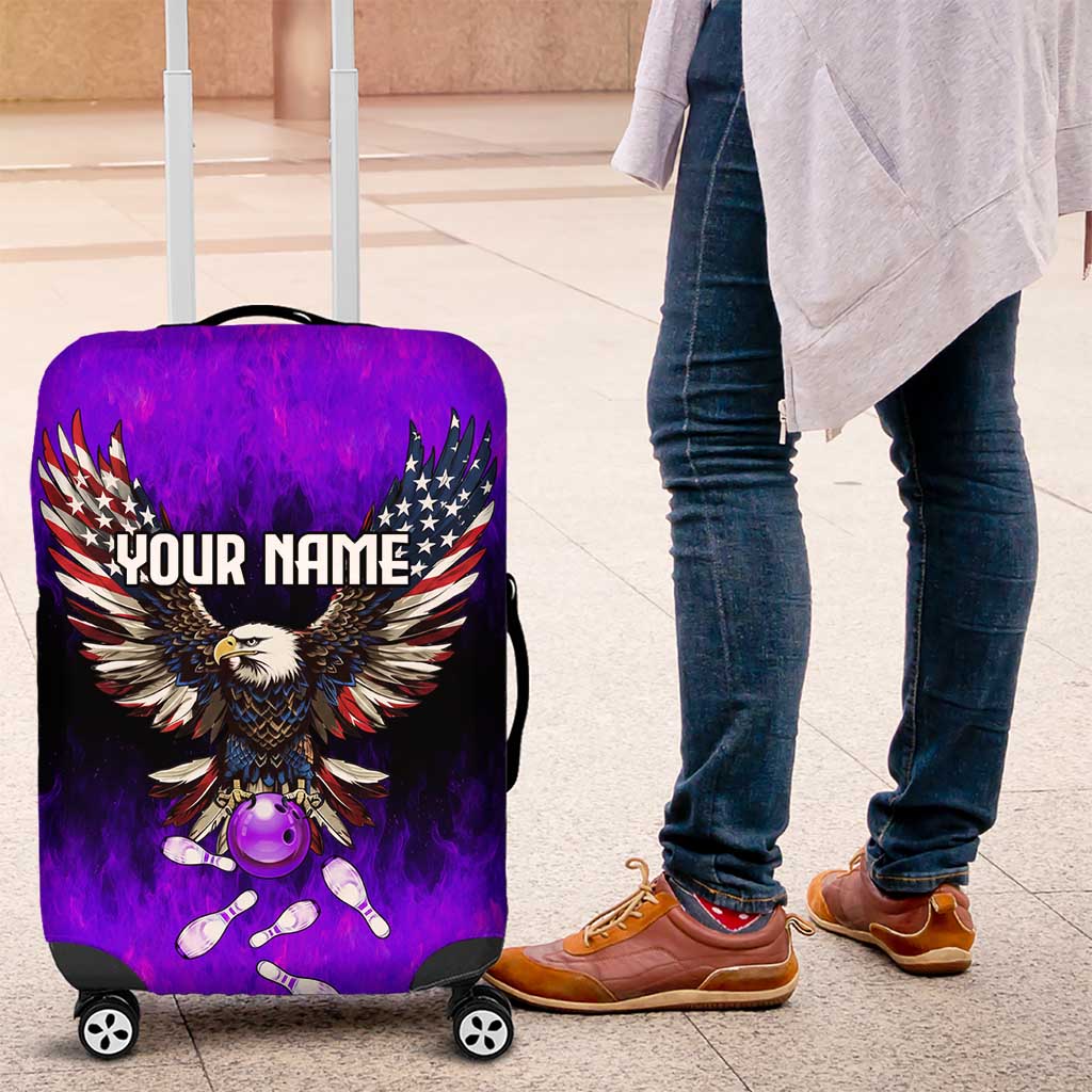 Personalized Patriotic Eagle Bowling Luggage Cover with Purple Flames USA Flag Wings Design - Wonder Print Shop