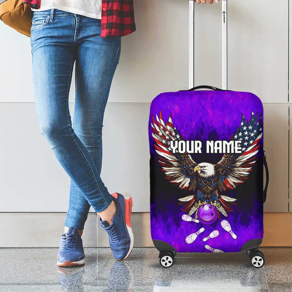 Personalized Patriotic Eagle Bowling Luggage Cover with Purple Flames USA Flag Wings Design - Wonder Print Shop