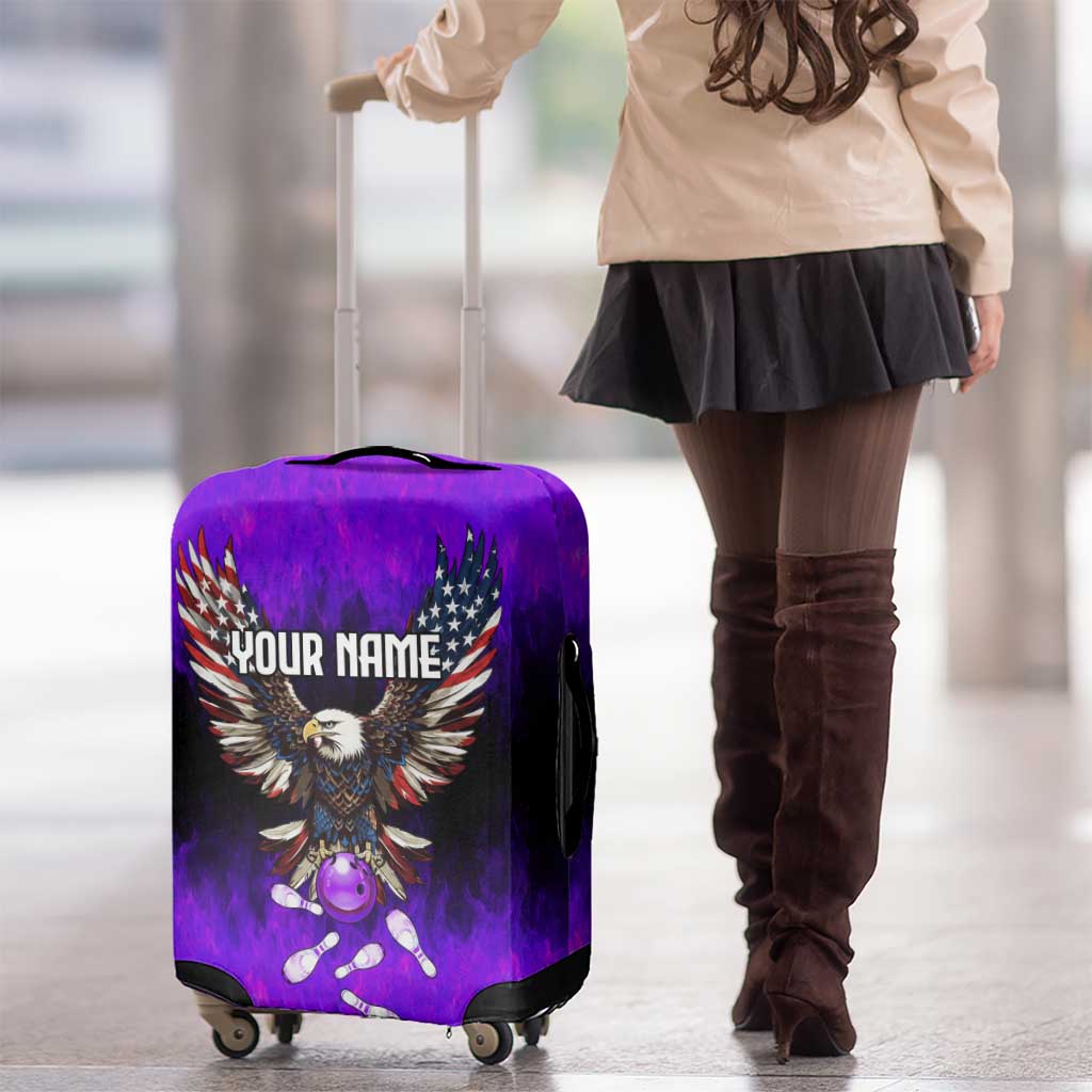 Personalized Patriotic Eagle Bowling Luggage Cover with Purple Flames USA Flag Wings Design - Wonder Print Shop