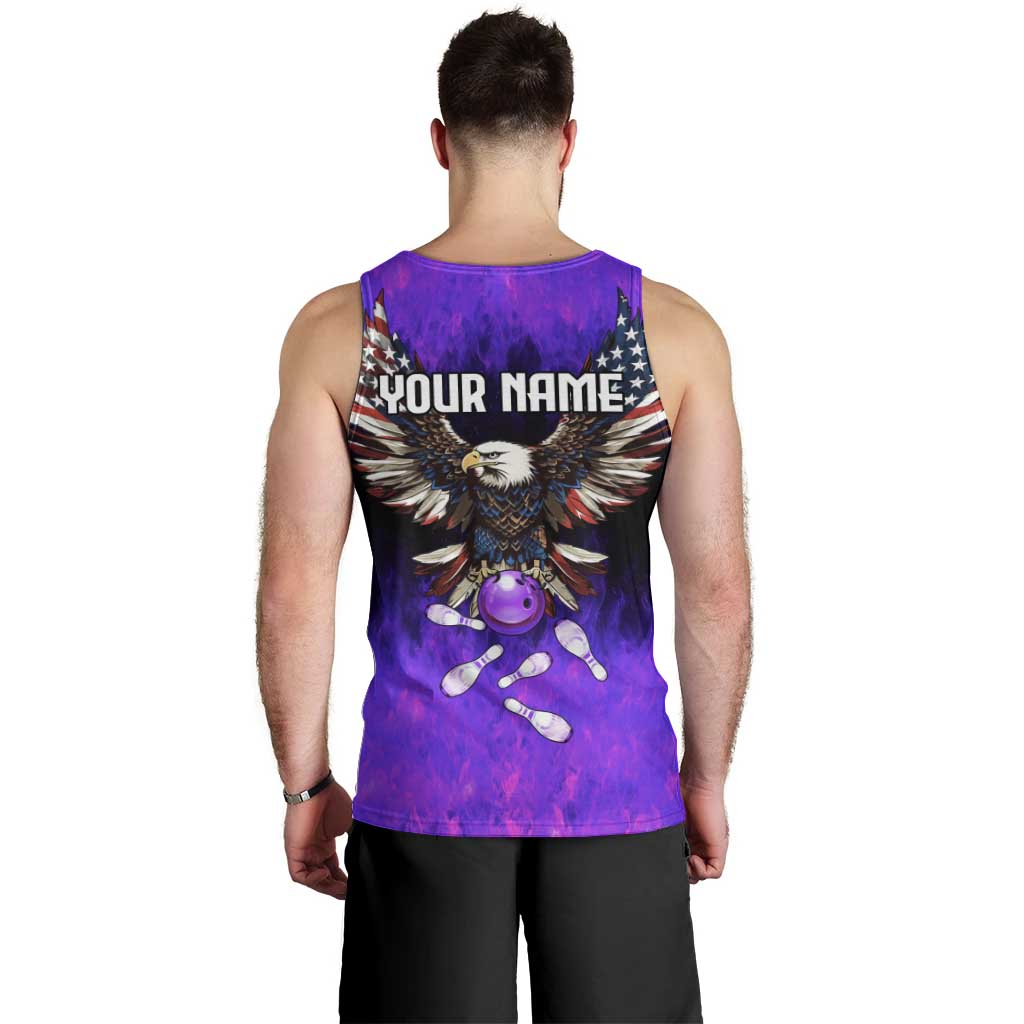 Personalized Patriotic Eagle Bowling Men Tank Top with Purple Flames USA Flag Wings Design - Wonder Print Shop