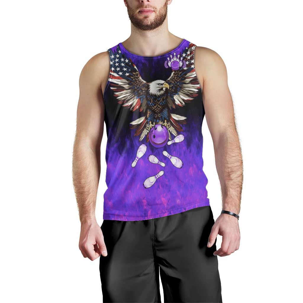 Personalized Patriotic Eagle Bowling Men Tank Top with Purple Flames USA Flag Wings Design - Wonder Print Shop