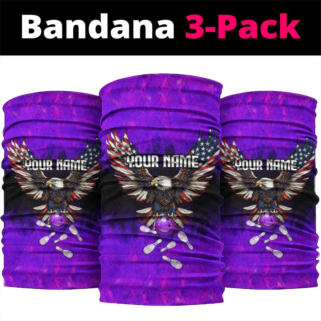 Personalized Patriotic Eagle Bowling Neck Gaiter with Purple Flames USA Flag Wings Design - Wonder Print Shop