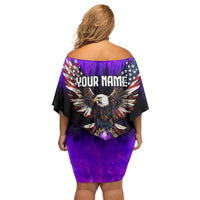 Personalized Patriotic Eagle Bowling Off Shoulder Short Dress with Purple Flames USA Flag Wings Design - Wonder Print Shop