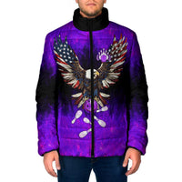 Personalized Patriotic Eagle Bowling Padded Jacket with Purple Flames USA Flag Wings Design - Wonder Print Shop