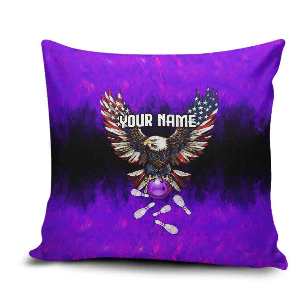 Personalized Patriotic Eagle Bowling Pillow Cover with Purple Flames USA Flag Wings Design - Wonder Print Shop
