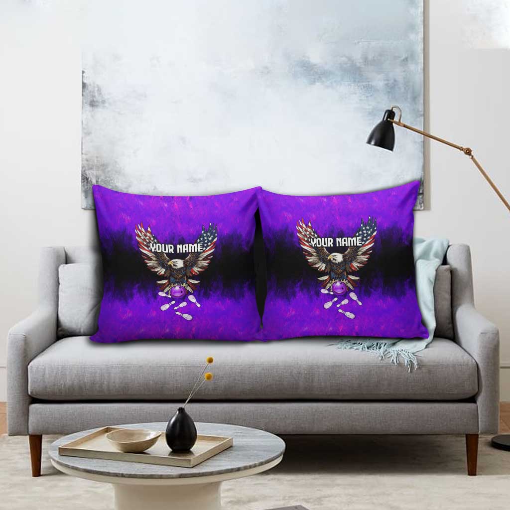 Personalized Patriotic Eagle Bowling Pillow Cover with Purple Flames USA Flag Wings Design - Wonder Print Shop