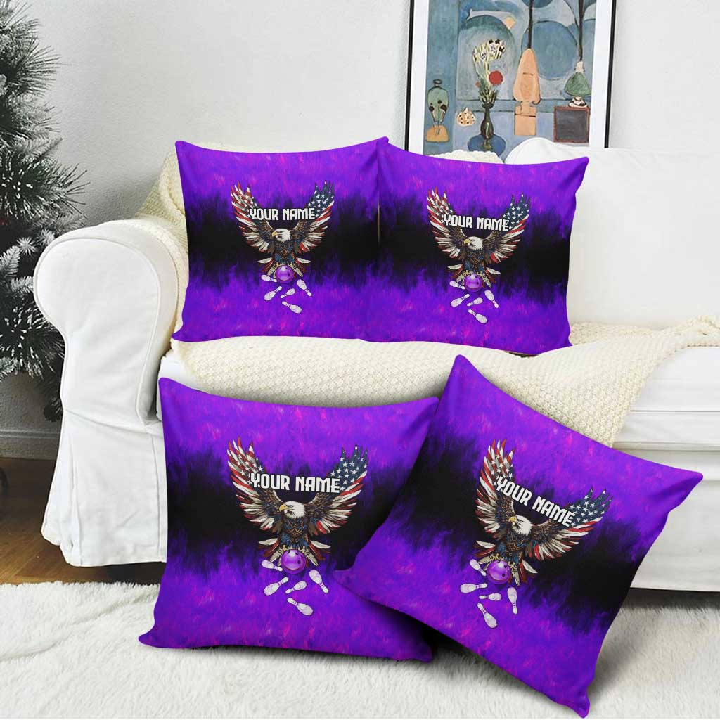 Personalized Patriotic Eagle Bowling Pillow Cover with Purple Flames USA Flag Wings Design - Wonder Print Shop