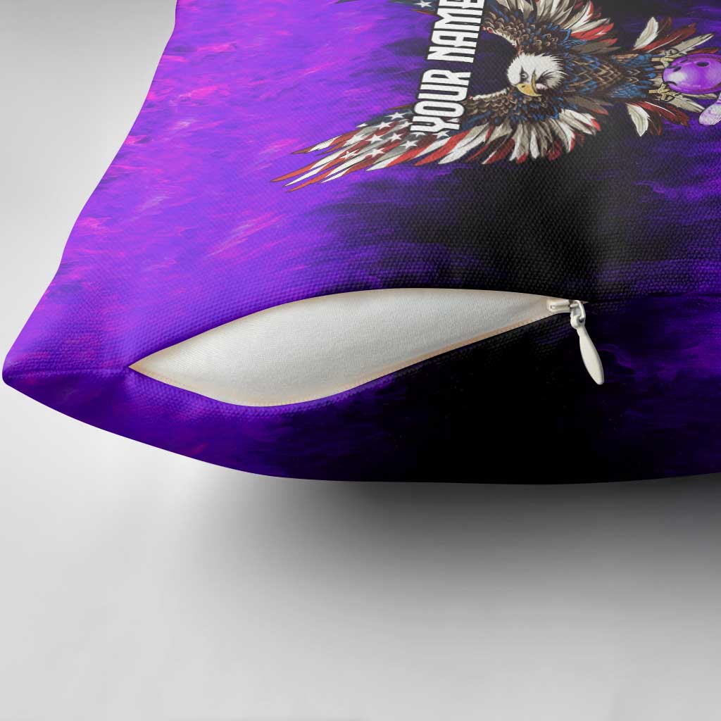 Personalized Patriotic Eagle Bowling Pillow Cover with Purple Flames USA Flag Wings Design - Wonder Print Shop