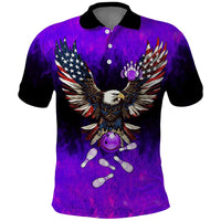 Personalized Patriotic Eagle Bowling Polo Shirt with Purple Flames USA Flag Wings Design - Wonder Print Shop