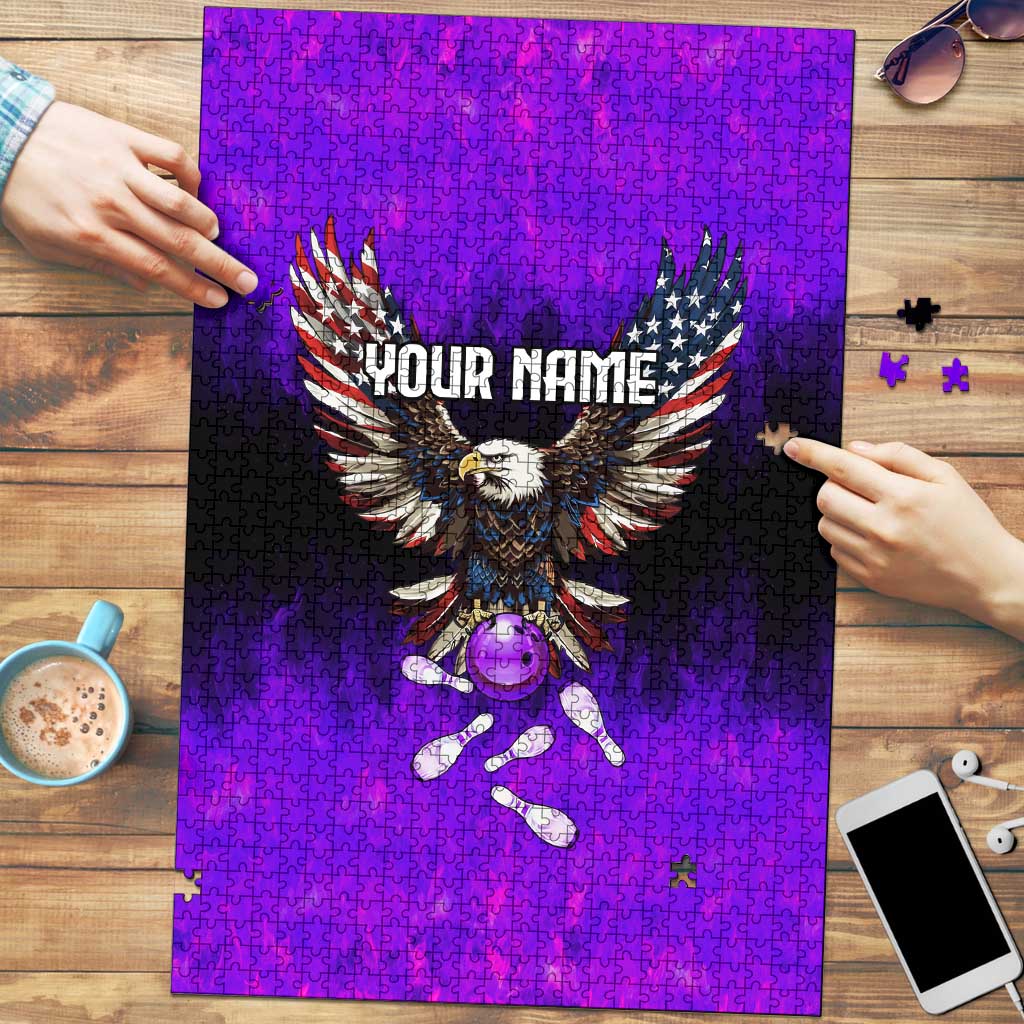 Personalized Patriotic Eagle Bowling Puzzle with Purple Flames USA Flag Wings Design - Wonder Print Shop