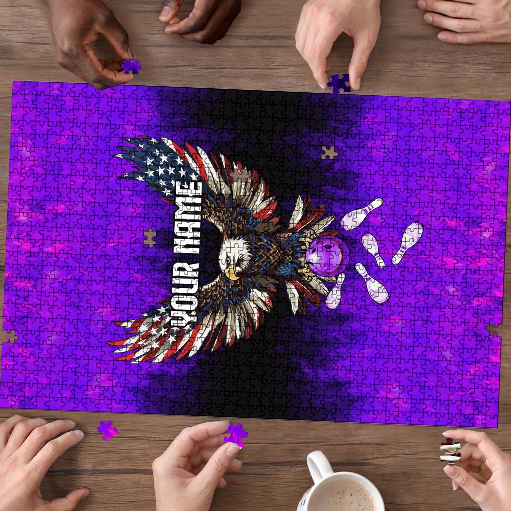 Personalized Patriotic Eagle Bowling Puzzle with Purple Flames USA Flag Wings Design - Wonder Print Shop