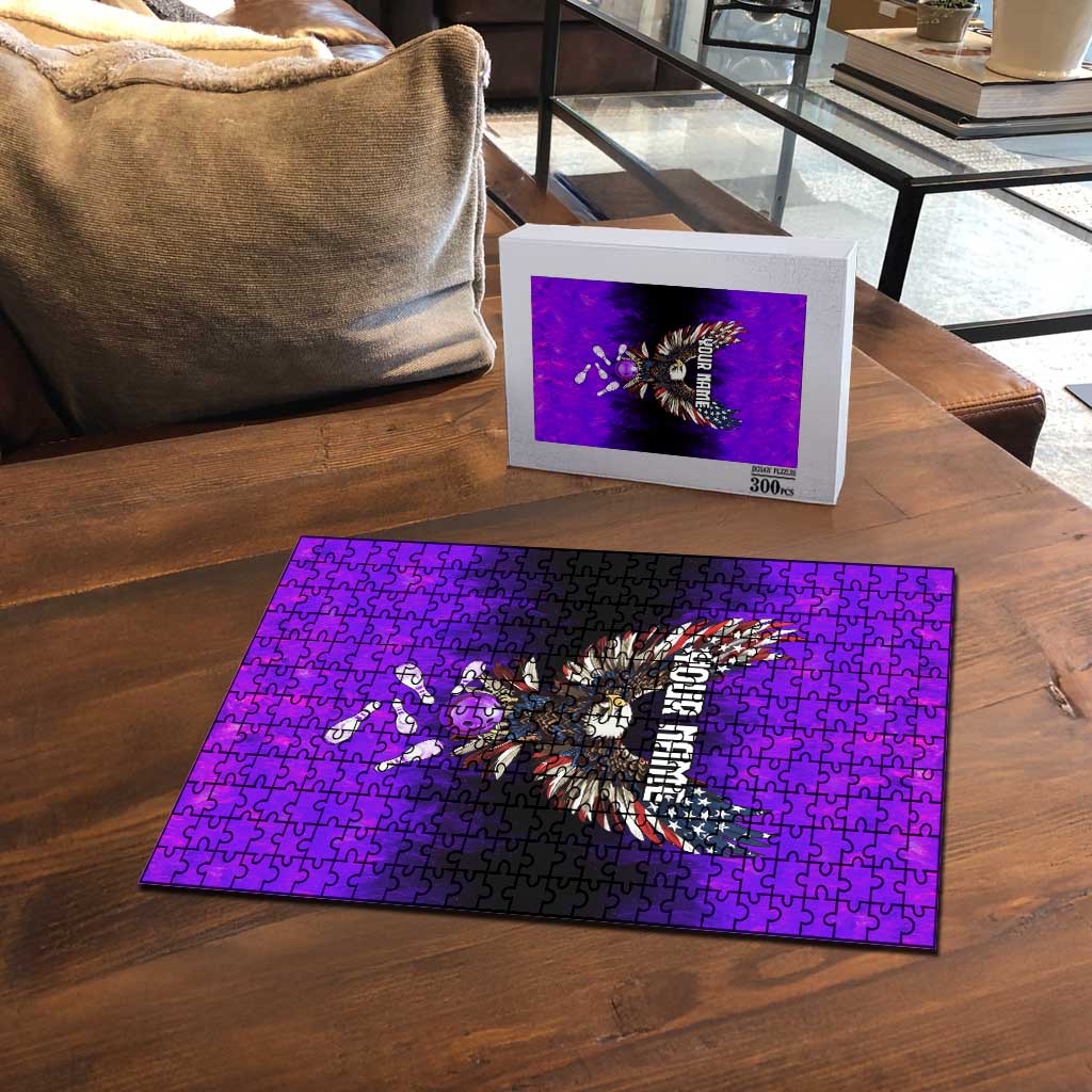 Personalized Patriotic Eagle Bowling Puzzle with Purple Flames USA Flag Wings Design - Wonder Print Shop