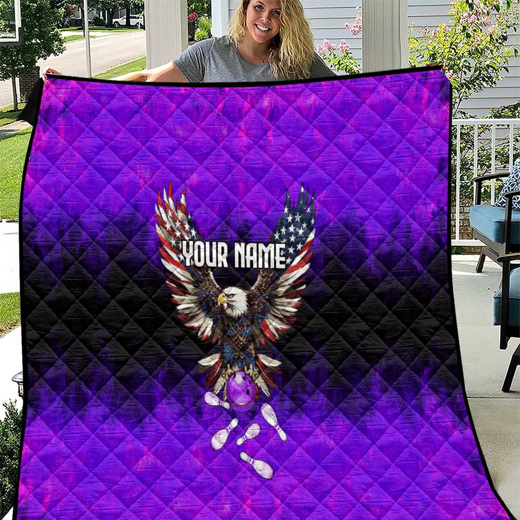 Personalized Patriotic Eagle Bowling Quilt with Purple Flames USA Flag Wings Design - Wonder Print Shop