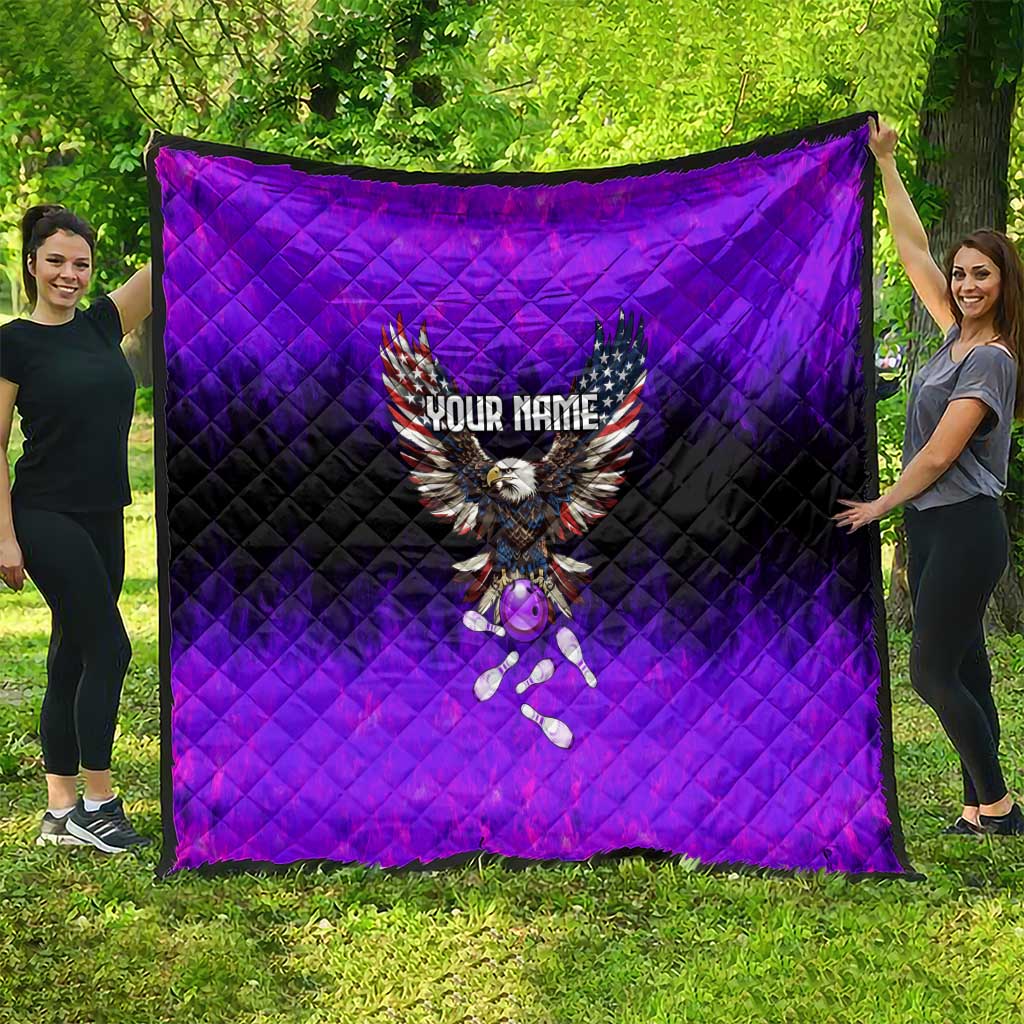 Personalized Patriotic Eagle Bowling Quilt with Purple Flames USA Flag Wings Design - Wonder Print Shop