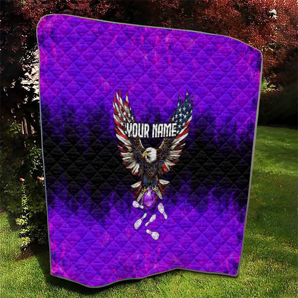 Personalized Patriotic Eagle Bowling Quilt with Purple Flames USA Flag Wings Design - Wonder Print Shop