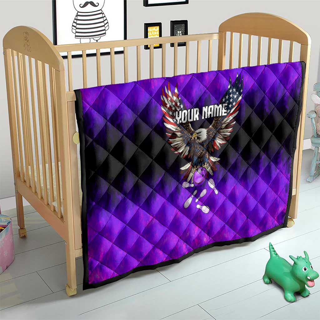 Personalized Patriotic Eagle Bowling Quilt with Purple Flames USA Flag Wings Design - Wonder Print Shop