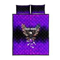 Personalized Patriotic Eagle Bowling Quilt Bed Set with Purple Flames USA Flag Wings Design - Wonder Print Shop