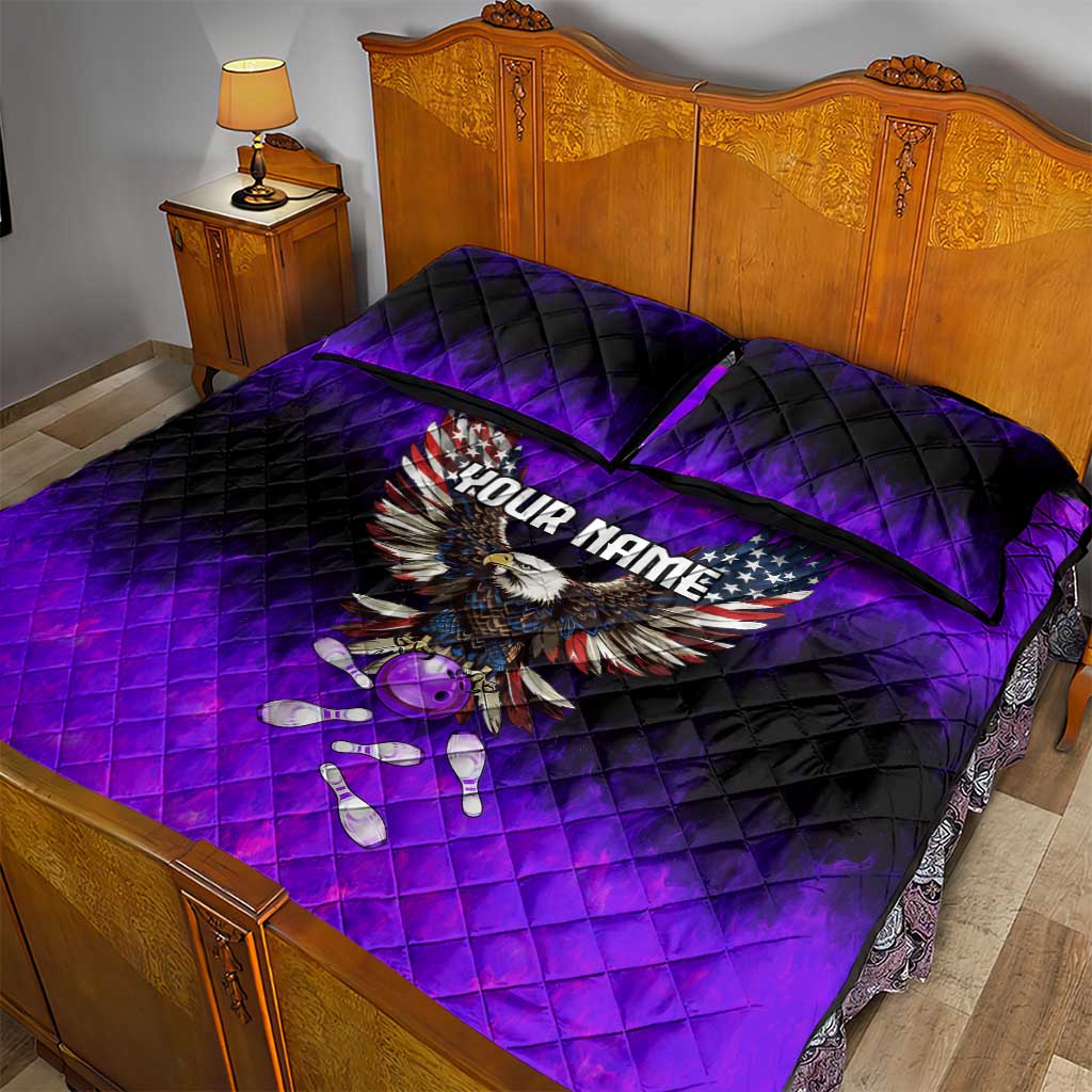 Personalized Patriotic Eagle Bowling Quilt Bed Set with Purple Flames USA Flag Wings Design - Wonder Print Shop