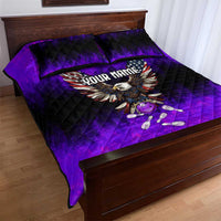 Personalized Patriotic Eagle Bowling Quilt Bed Set with Purple Flames USA Flag Wings Design - Wonder Print Shop